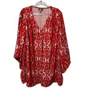 🐼Catherines Red and White V-Neck Blouse size 3X GUC